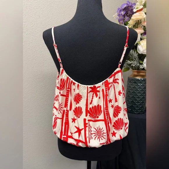 Peach Bohemian Orange & Off-White Shell Lined Bubble Style Hem Cami Top -Size M - Picture 4 of 10